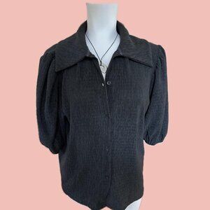 Unique pleated button down shirt with puffed balloon sleeves